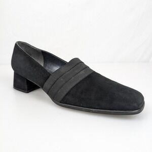 Stuart Weitzman Gorham Black‎ Suede Chunky Block Heel Square Toe Shoe 9.5 Y2K